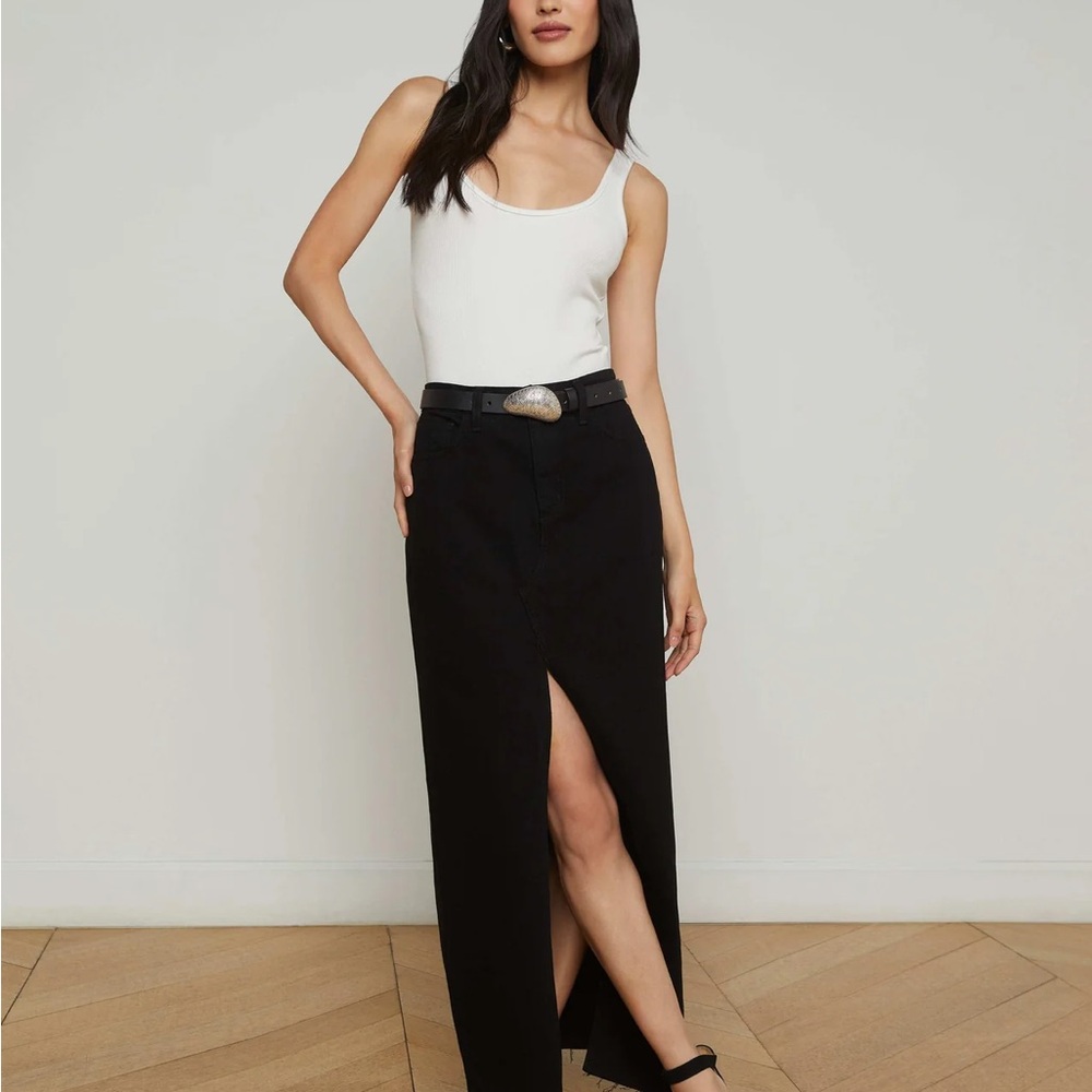 L'Agence Rysa Jean Maxi Skirt Black Sz 25 NWT